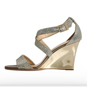 Jimmy choo gold glitter chrome criss cross wedge heel shoe size 41